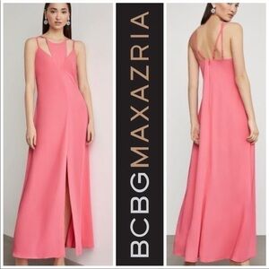 BCBGMAXAZRIA Strappy Cut Out Maxi Party Dress Pink Size Medium